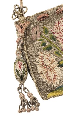 Lot 558 - Embroidered reticule. A drawstring purse or sweet bag, British, early 17th century