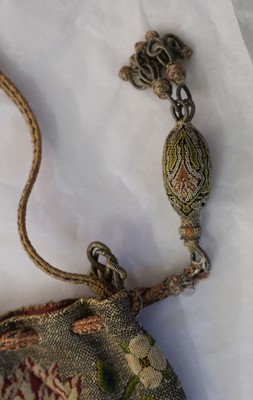 Lot 558 - Embroidered reticule. A drawstring purse or sweet bag, British, early 17th century