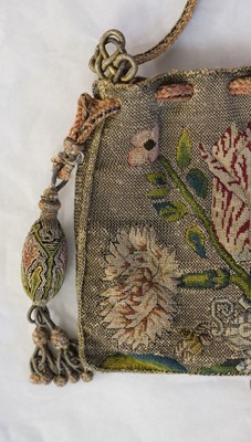 Lot 558 - Embroidered reticule. A drawstring purse or sweet bag, British, early 17th century