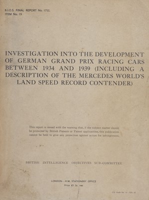 Lot 30 - Grand Prix. Investigation into the development of German Grand Prix racing cars 1934 and 1939