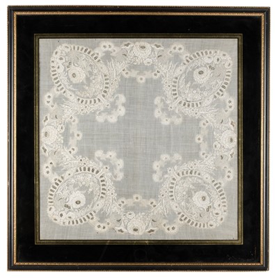 Lot 440 - Embroidery. A framed piece of fine whitework, Victorian