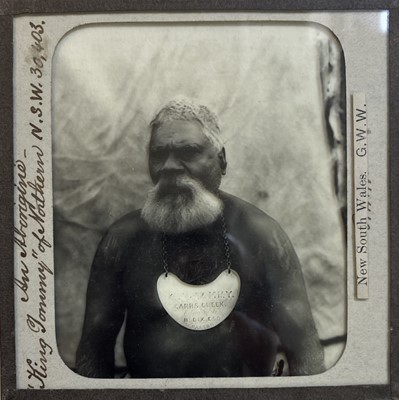 Lot 4 - Australia. 'An Aborigine – “King Tommy”...', c. 1885, diapositive glass lantern