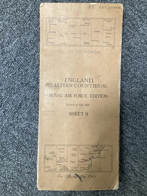 Lot 19 - Battle of Britain. RAF map of England, Eastern Counties, Pilot Officer D.A.P. Warren, 248 Squadron
