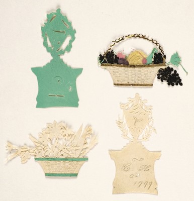 Lot 428 - Scissor Cut Pictures. A small album containing 6 delicate scissor cut pictures, 1799