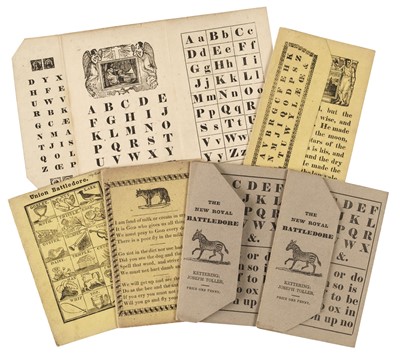 Lot 445 - Battledores. Six printed battledores, circa 1820-1840