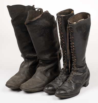 Lot 425 - Clothing. A pair of coachman's boots, 18th century, & 5 other pairs footwear