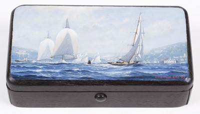 Lot 14 - Hunt (Geoff, died 2008). The Big Class Race, Cowes 1934, an oil on hardwood box