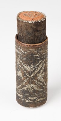 Lot 437 - Embroidered Case. An embroidered case, possibly for letters, probably Native American, early 19th c.