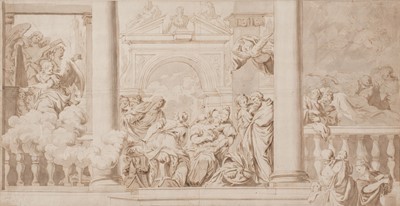 Lot 31 - Lefèvre (Valentin, 1637-1677). Birth of the Virgin, pen and brown wash