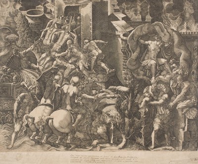 Lot 3 - Ghisi (Giorgio Mantovano, circa 1512/20 - 1582). The Fall of Troy and the Escape of Aeneas...