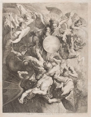 Lot 13 - Vorsterman (Lucas, 1595-1675). Saint Michael fighting the Rebel Angels, 1621, engraving
