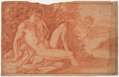 Lot 29 - Carracci (Annibale, 1560-1609). Hero and Leander, red chalk on pale brown laid paper