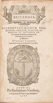 Lot 5 - Camden (William). Britannia, sive Florentissimorum Regnorum, Angliae, Scotiae, Hiberniae..., 1587