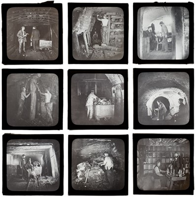 Lot 21 - Cannock Chase Colliery. A group of 27 diapositive magic lantern slides of mining scenes, c. 1888