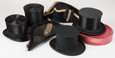 Lot 464 - Clothing. A group of Victorian & Edwardian gentlemen's hats, & other items