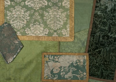 Lot 484 - Fabric. A large cloth of 18th century green damask, & other green damask