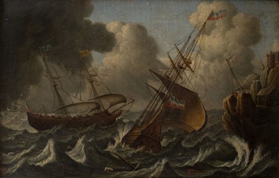 Lot 6 - Peeters (Bonaventura I, 1614-1652). Stormy Scene off the Dutch Coast, oil