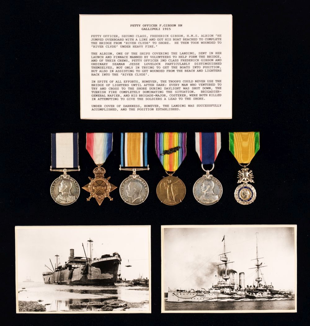 The WWI ‘Gallipoli Landings, “V” Beach’ Conspicuous Gallantry medal group.